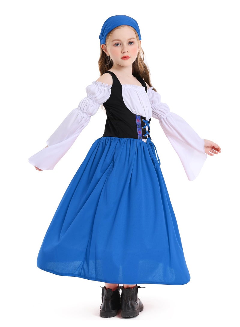 NIBEMINENT Renaissance Medieval Princess Costume Dress for Girls | Victorian Bell Sleeve Off-Shoulder Gown with Headband | Fancy Dress-Up for Halloween, Cosplay, Themed Parties (Ages 4-16 Years) - Image 2